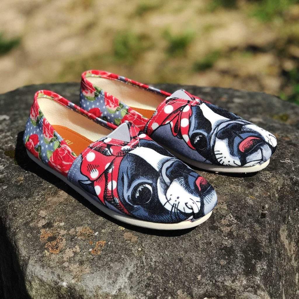 Floral Boston Terrier Casual Shoes