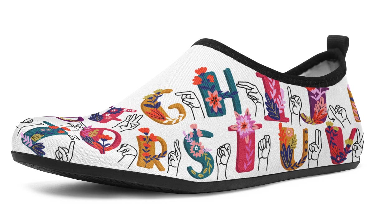ASL Floral Alphabet Aqua Barefoot Shoes