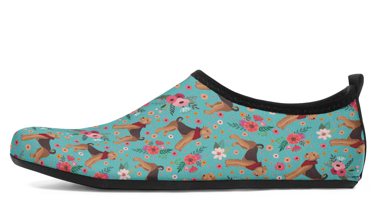 Airedale Terrier Flower Aqua Barefoot Shoes
