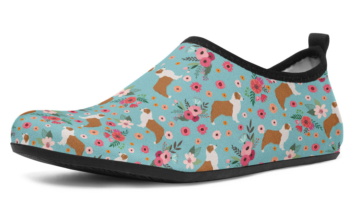 Australian Shepherd Flower Aqua Barefoot Shoes