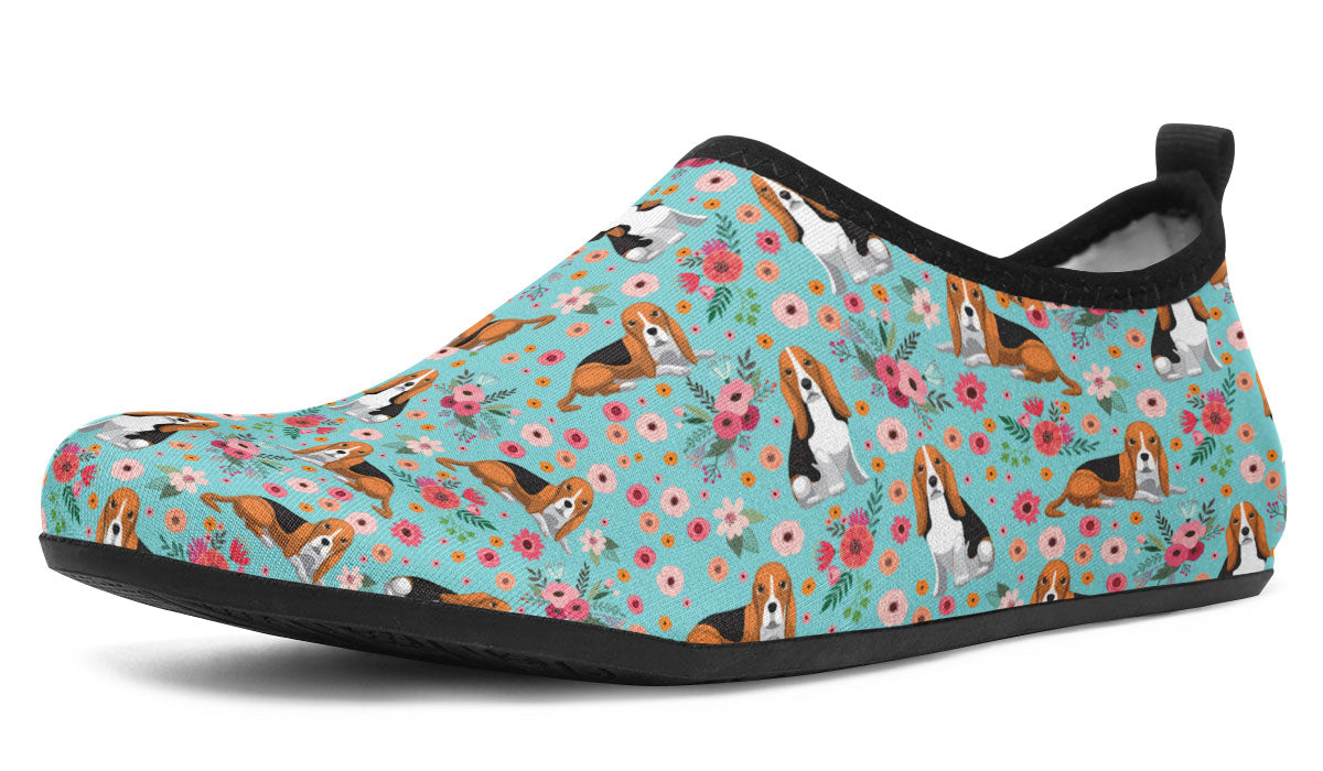 Basset Hound Flower Aqua Barefoot Shoes