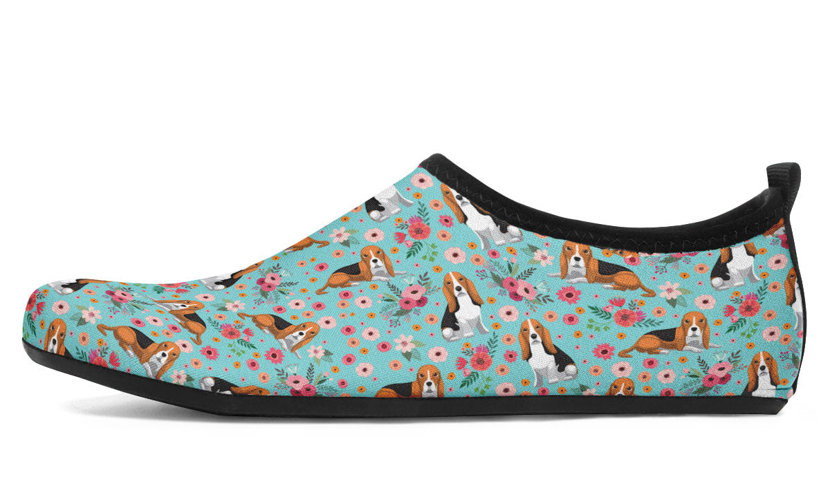 Basset Hound Flower Aqua Barefoot Shoes