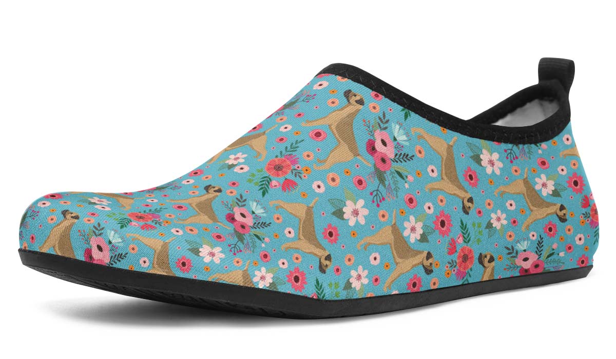 Border Terrier Flower Aqua Barefoot Shoes