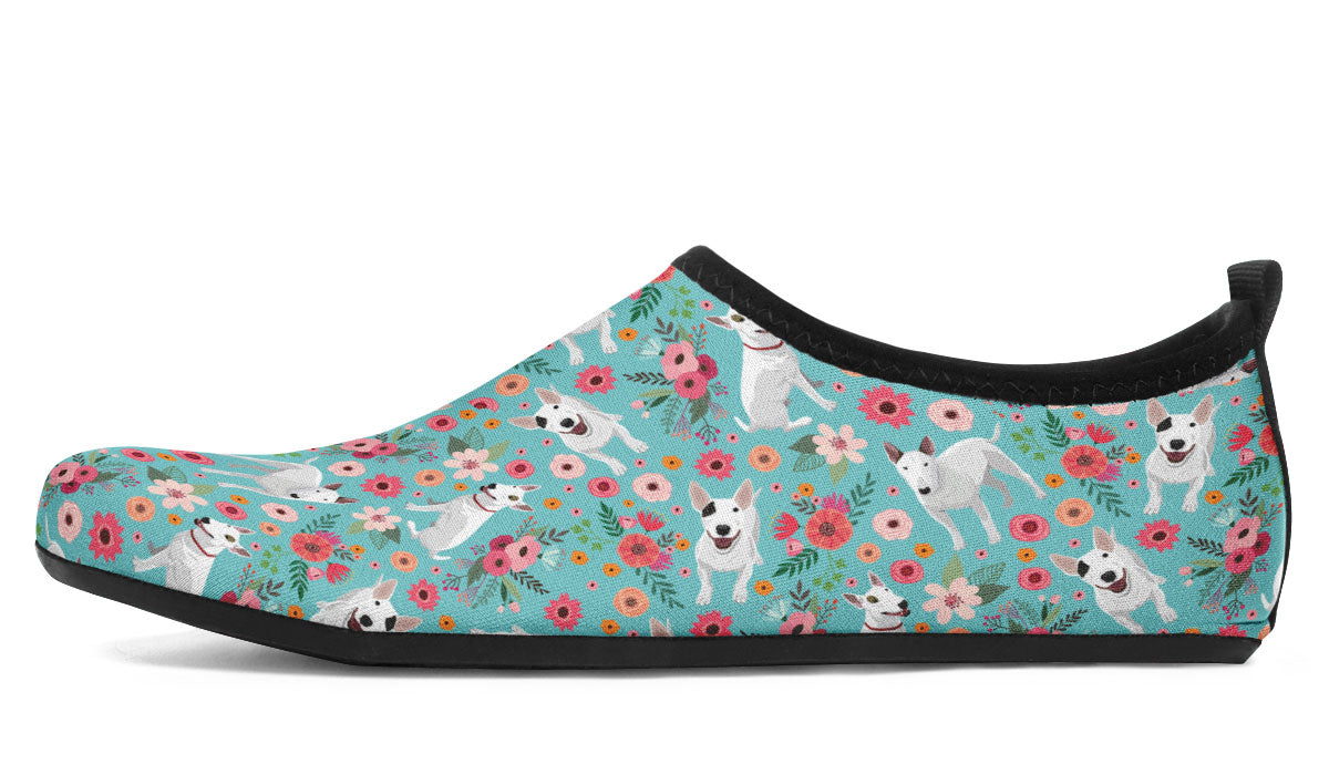 Bull Terrier Flower Aqua Barefoot Shoes