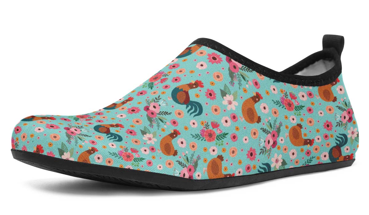 Chicken Flower Aqua Barefoot Shoes