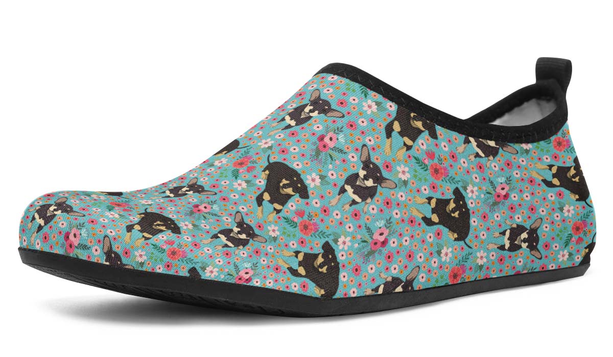 Chiweenie Flower Aqua Barefoot Shoes