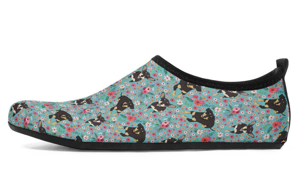 Chiweenie Flower Aqua Barefoot Shoes