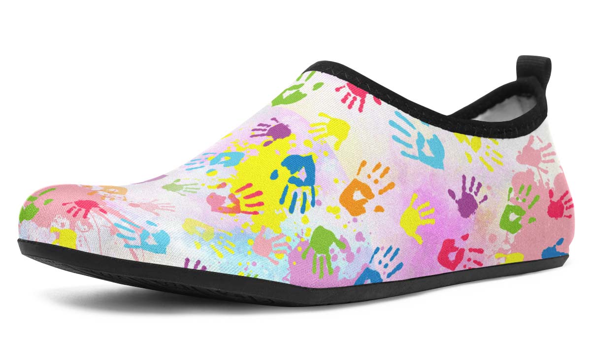 Colorful Handprint Aqua Barefoot Shoes