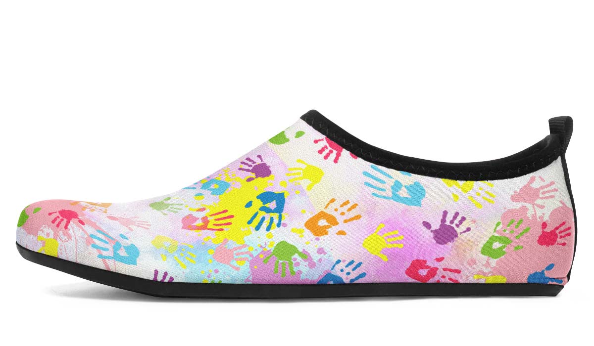 Colorful Handprint Aqua Barefoot Shoes