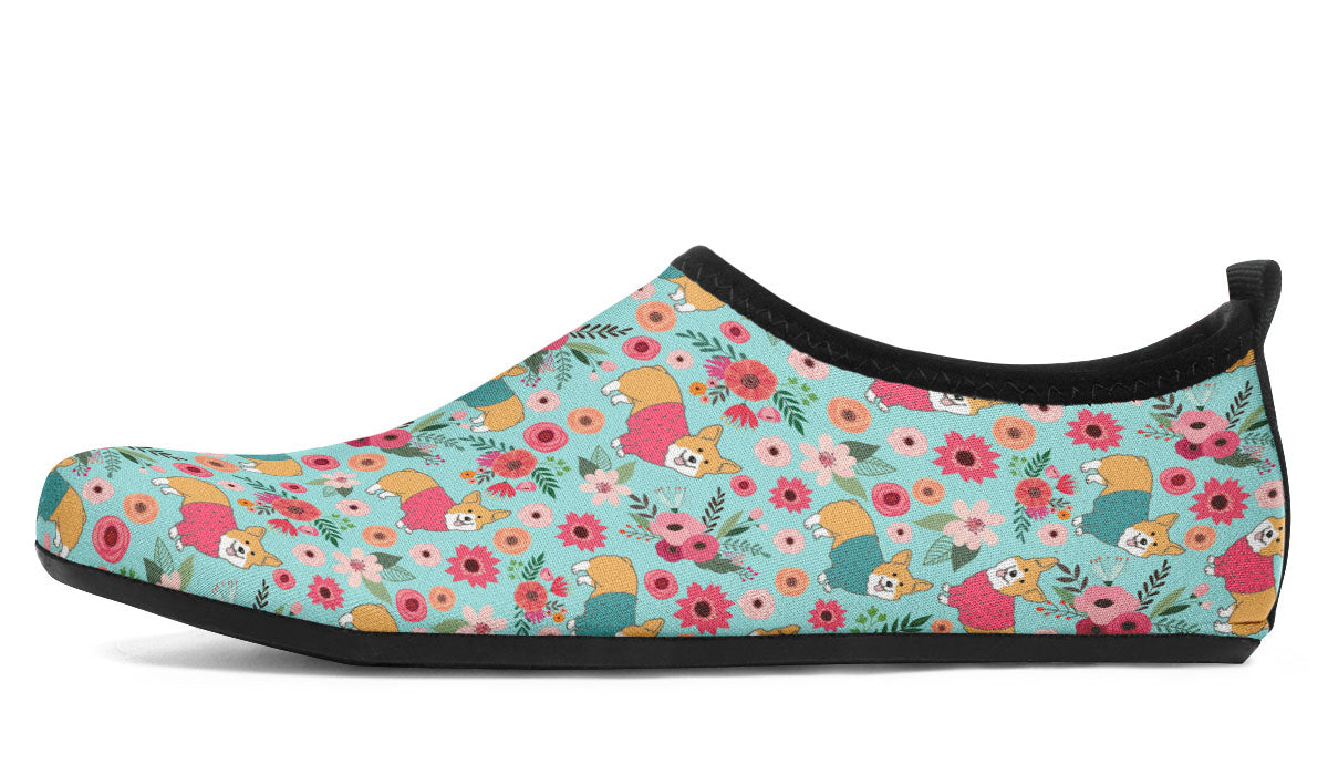 Corgi Flower Aqua Barefoot Shoes