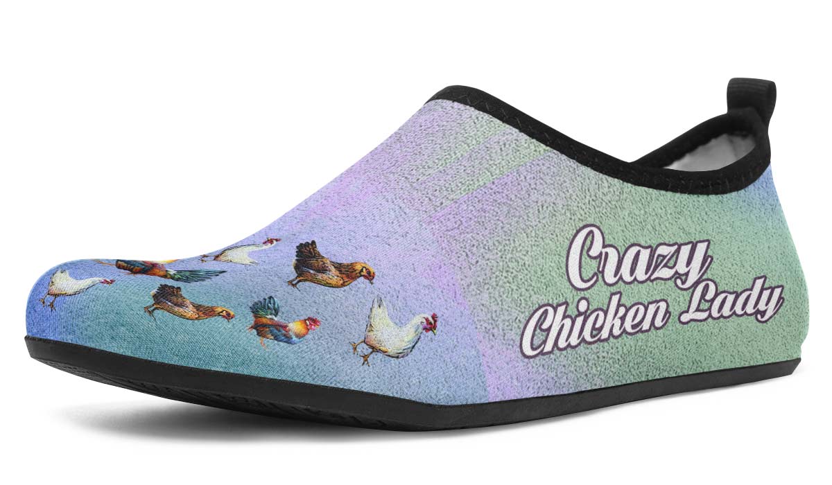 Crazy Chicken Lady Aqua Barefoot Shoes