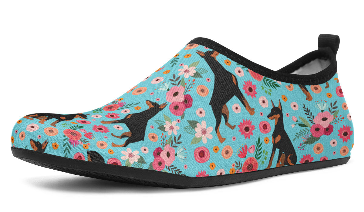 Doberman Flower Aqua Barefoot Shoes