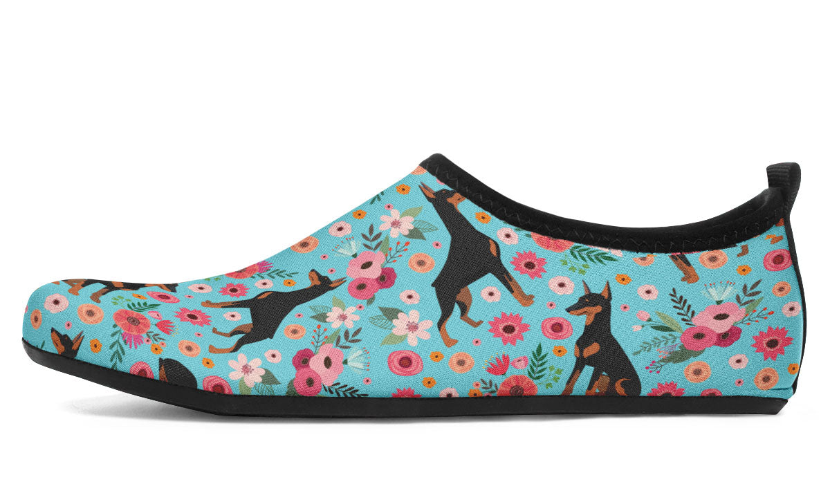 Doberman Flower Aqua Barefoot Shoes