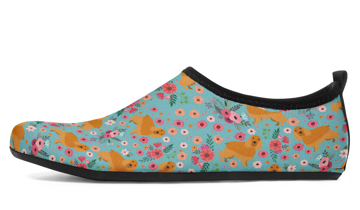 English Cocker Spaniel Flower Aqua Barefoot Shoes