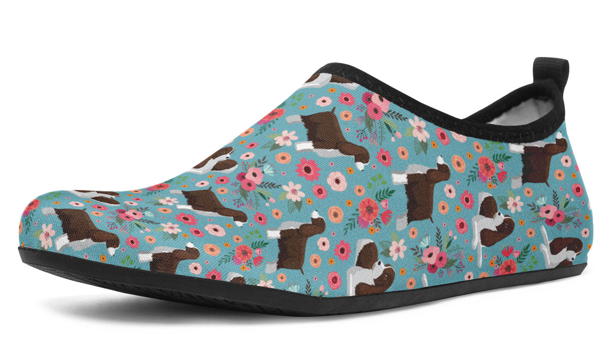 English Springer Spaniel Flower Aqua Barefoot Shoes