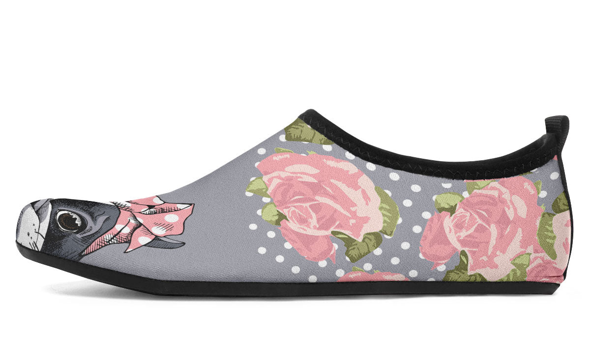 Floral Boston Terrier Pink Aqua Barefoot Shoes