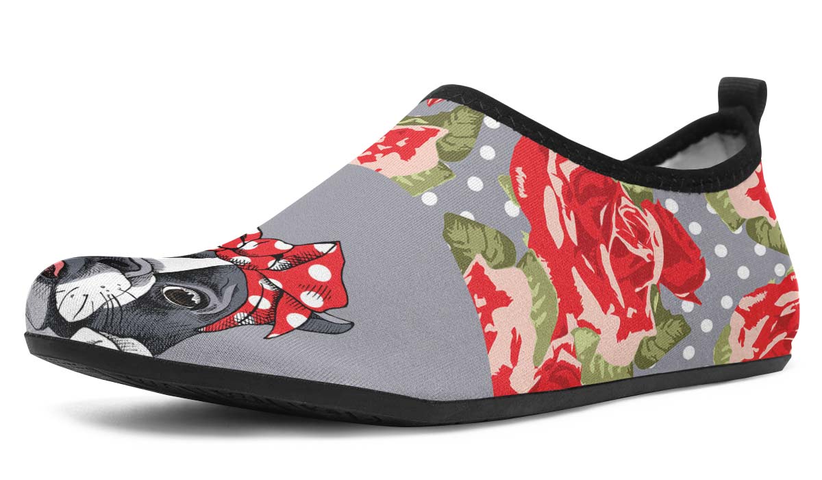 Floral Boston Terrier Red Aqua Barefoot Shoes