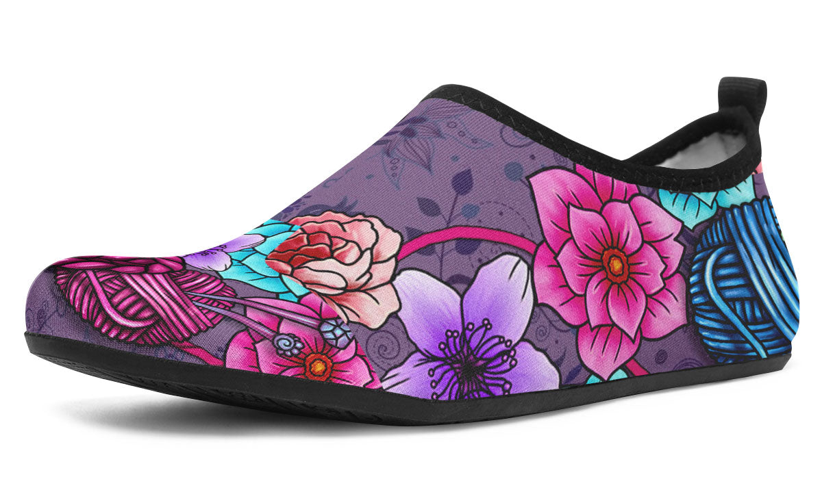 Floral Knitting Athletic Aqua Barefoot Shoes