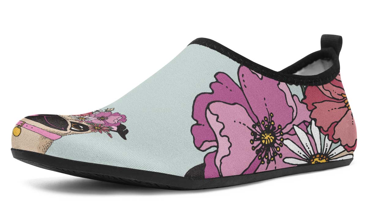 Floral Pug Aqua Barefoot Shoes