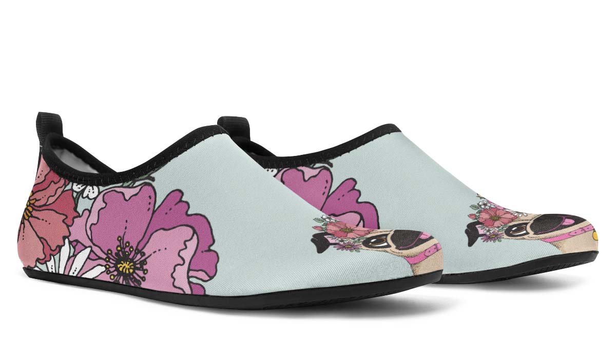 Floral Pug Aqua Barefoot Shoes