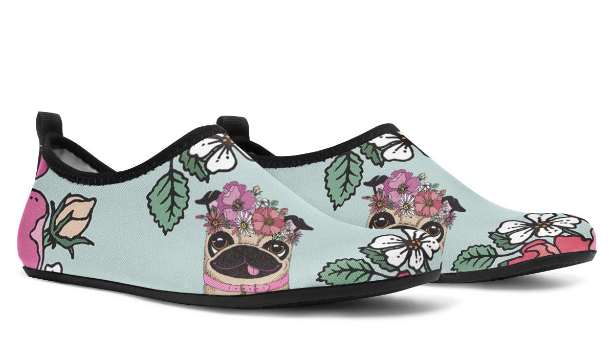 Floral Pug Athletic Aqua Barefoot Shoes