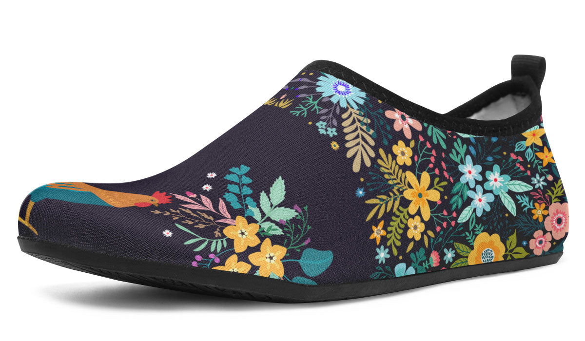 Floral Rooster Aqua Barefoot Shoes