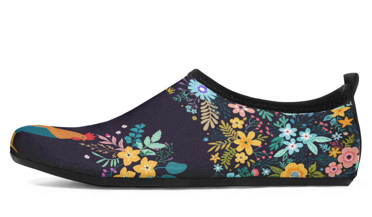 Floral Rooster Aqua Barefoot Shoes