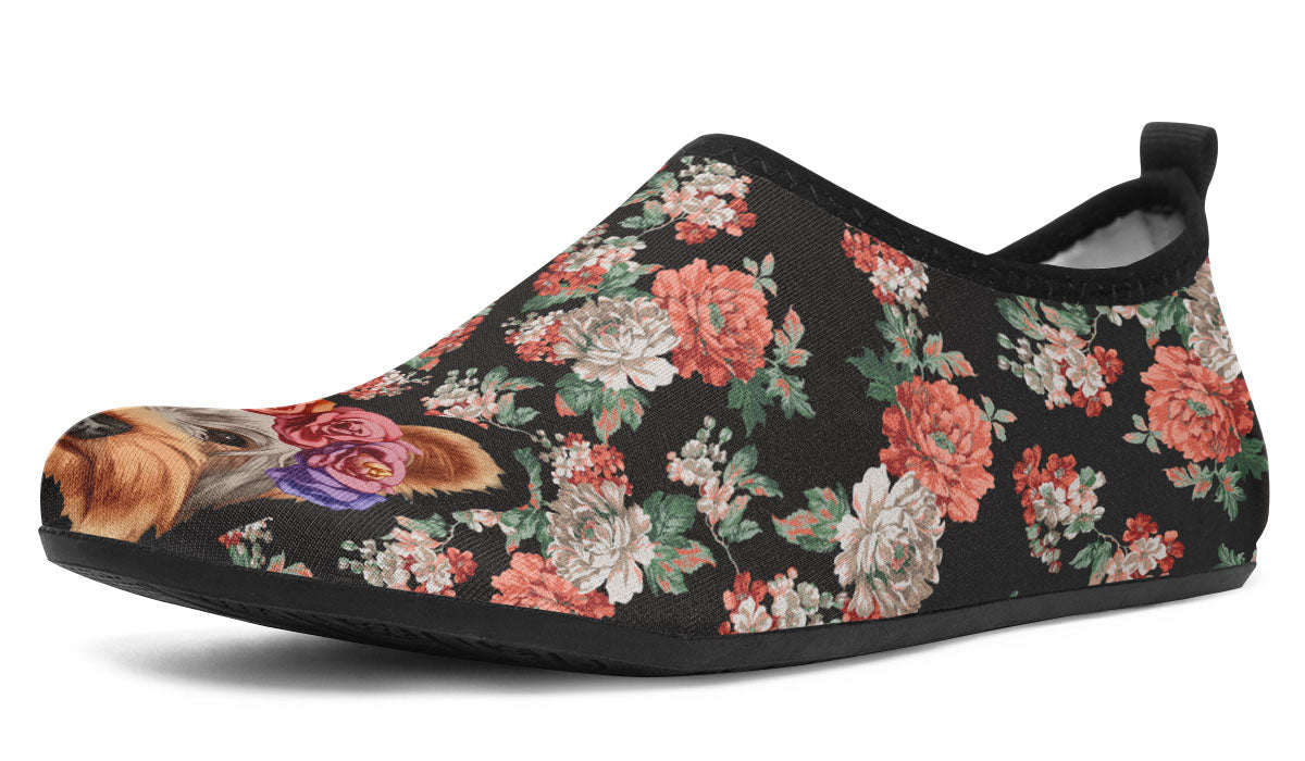 Floral Yorkie Aqua Barefoot Shoes
