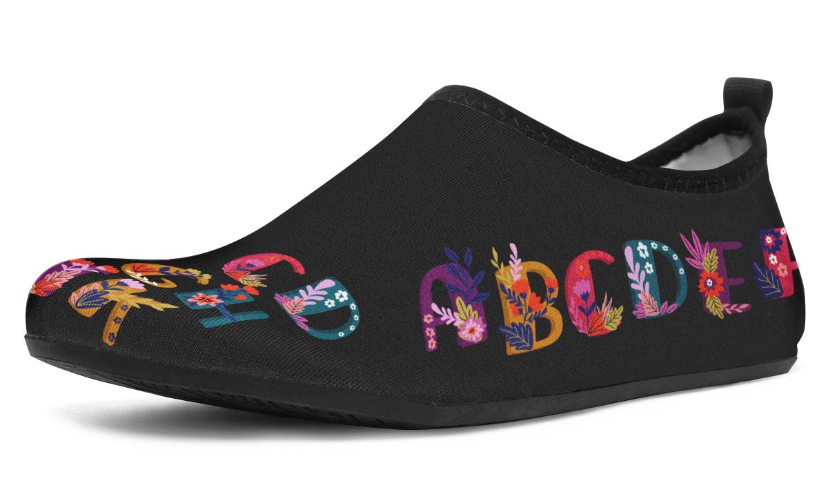 Folk Floral Alphabet Aqua Barefoot Shoes