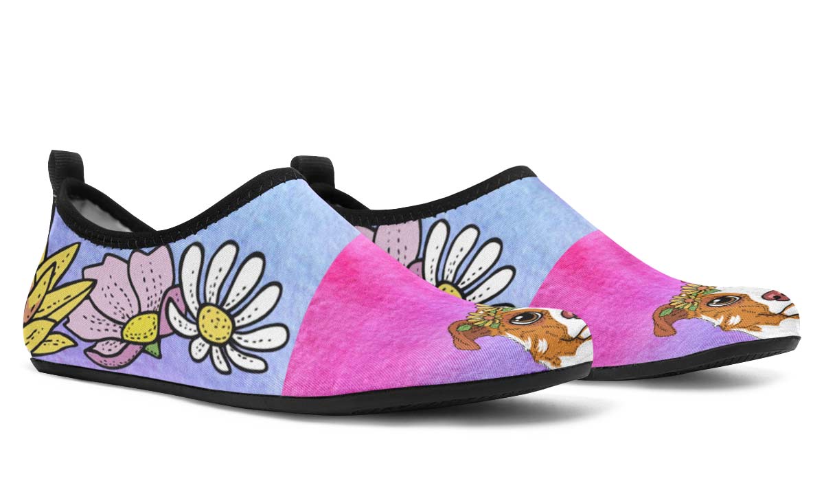 Fun Floral Australian Shepard Aqua Barefoot Shoes