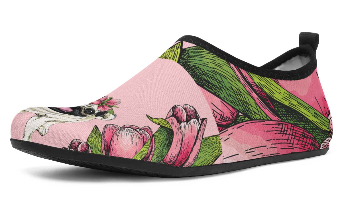 Goofy Floral Pug Aqua Barefoot Shoes