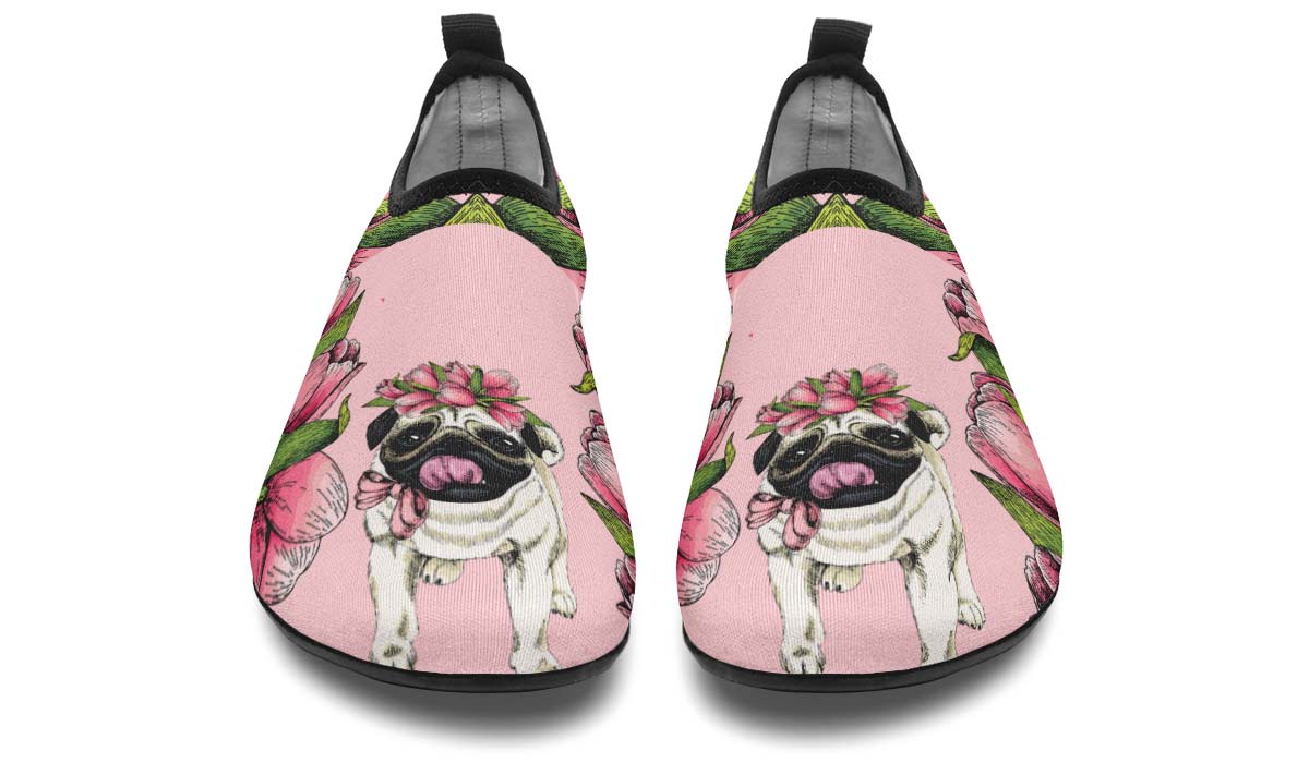 Goofy Floral Pug Aqua Barefoot Shoes