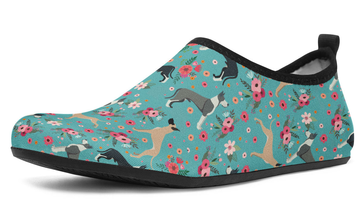 Great Dane Flower Aqua Barefoot Shoes