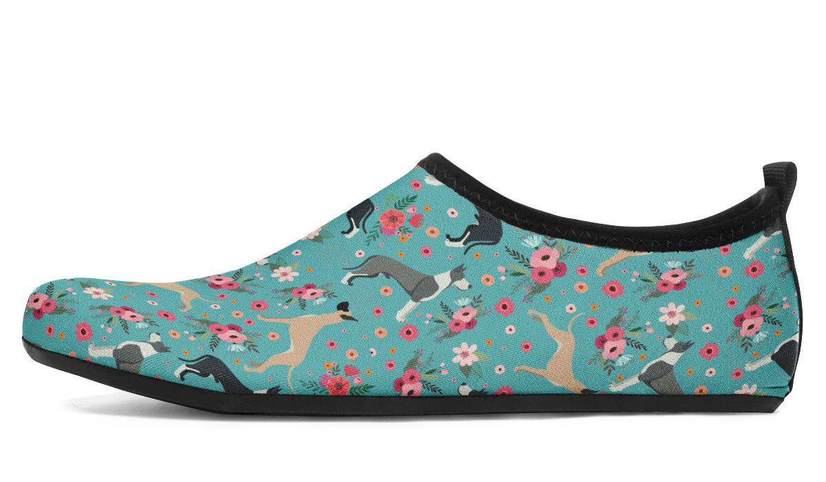 Great Dane Flower Aqua Barefoot Shoes