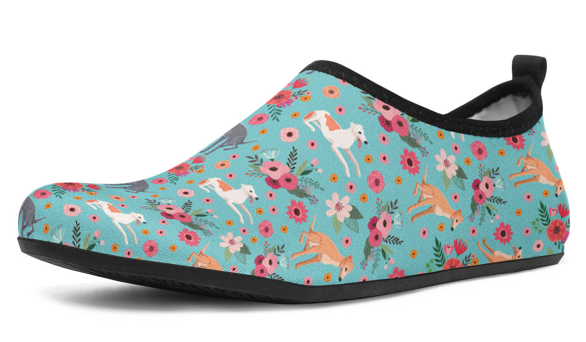 Greyhound Flower Aqua Barefoot Shoes