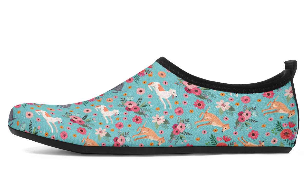 Greyhound Flower Aqua Barefoot Shoes