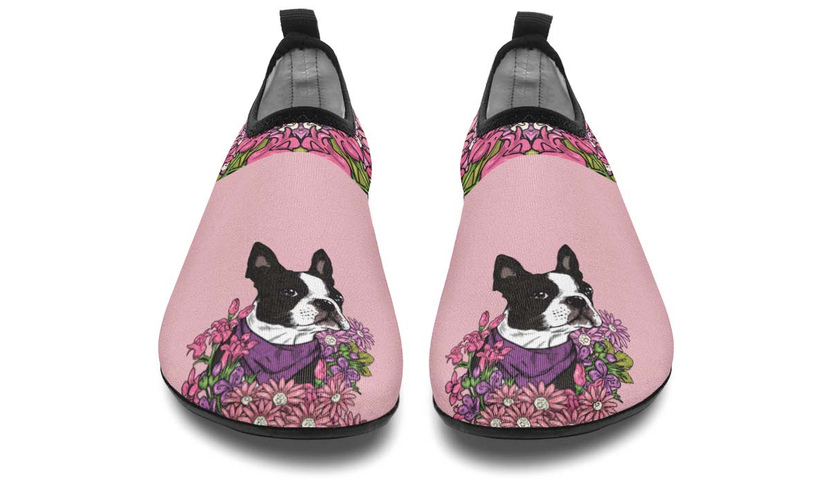 Illustrated Boston Terrier Aqua Barefoot Shoes