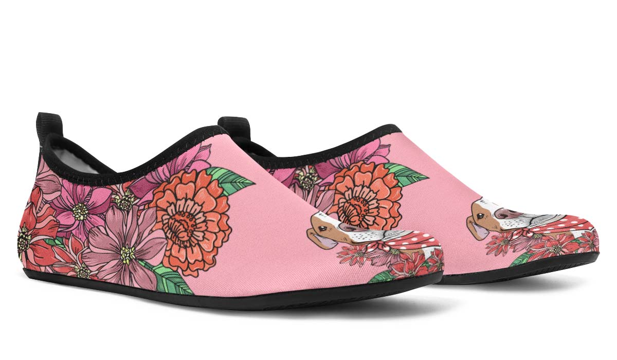 Illustrated Brown Pit Bull Aqua Barefoot Shoes