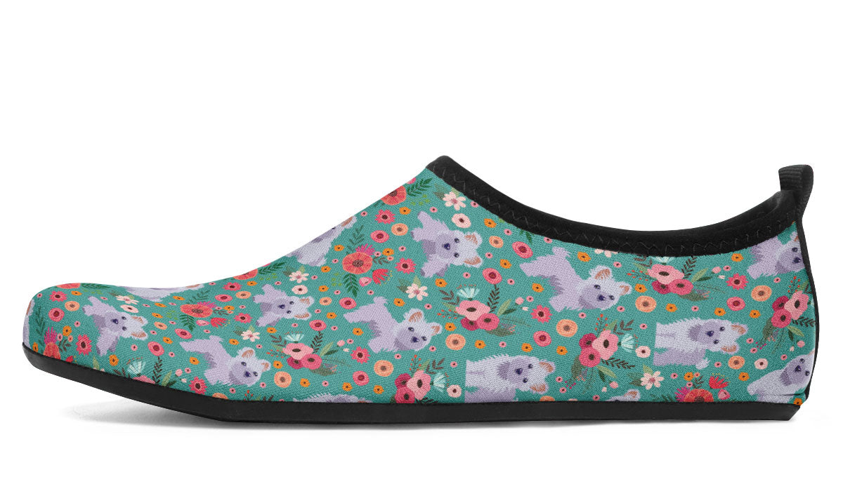 Maltese Flower Aqua Barefoot Shoes