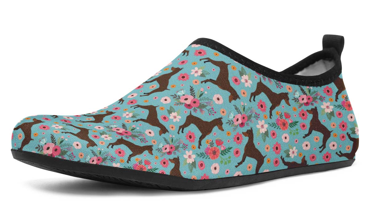 Miniature Pinscher Flower Aqua Barefoot Shoes