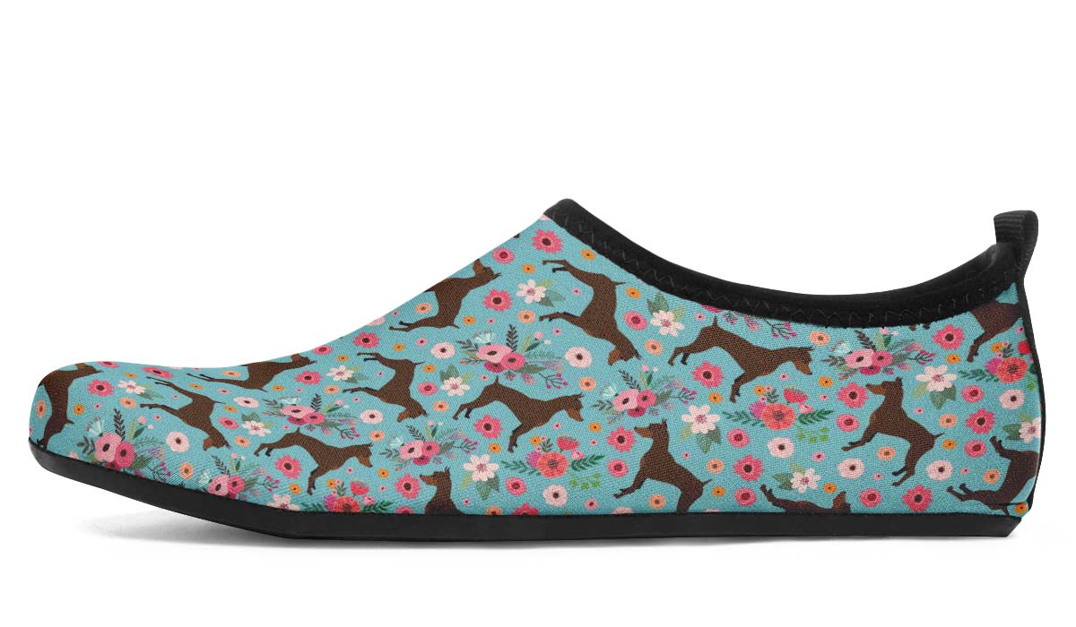 Miniature Pinscher Flower Aqua Barefoot Shoes
