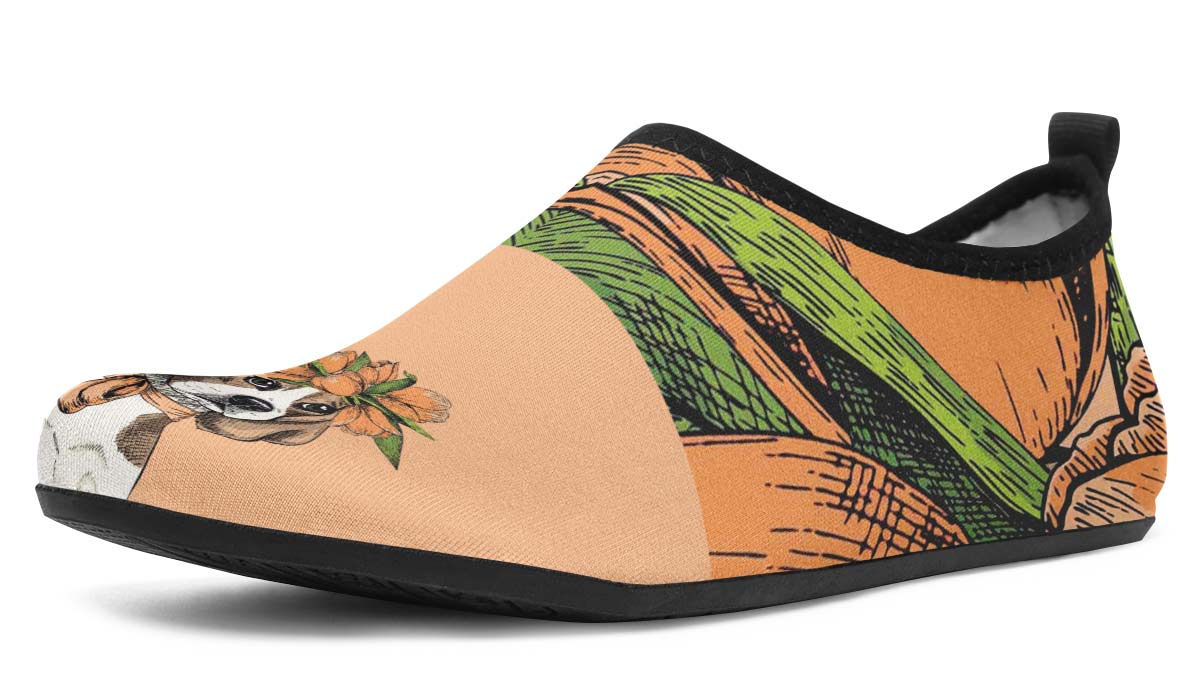 Orange Floral Beagle Aqua Barefoot Shoes