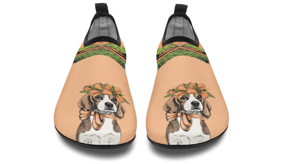 Orange Floral Beagle Aqua Barefoot Shoes