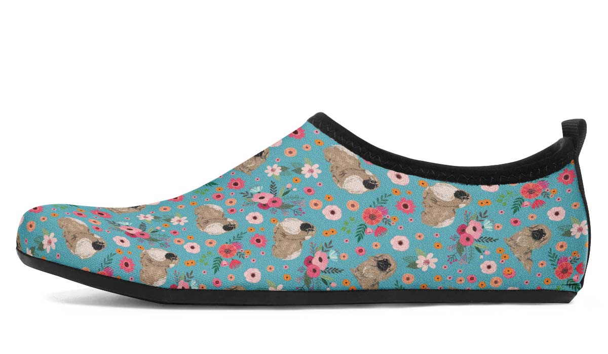 Pekingese Flower Aqua Barefoot Shoes