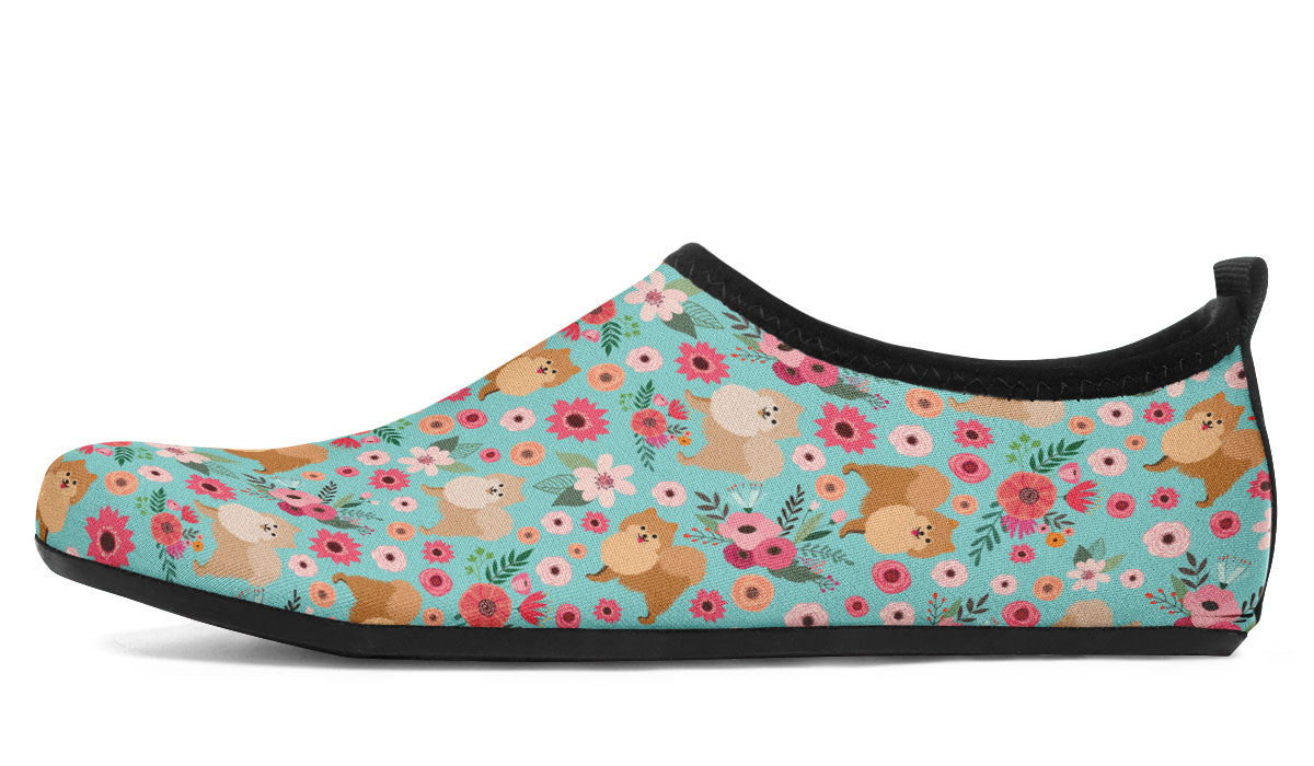 Pomeranian Flower Aqua Barefoot Shoes