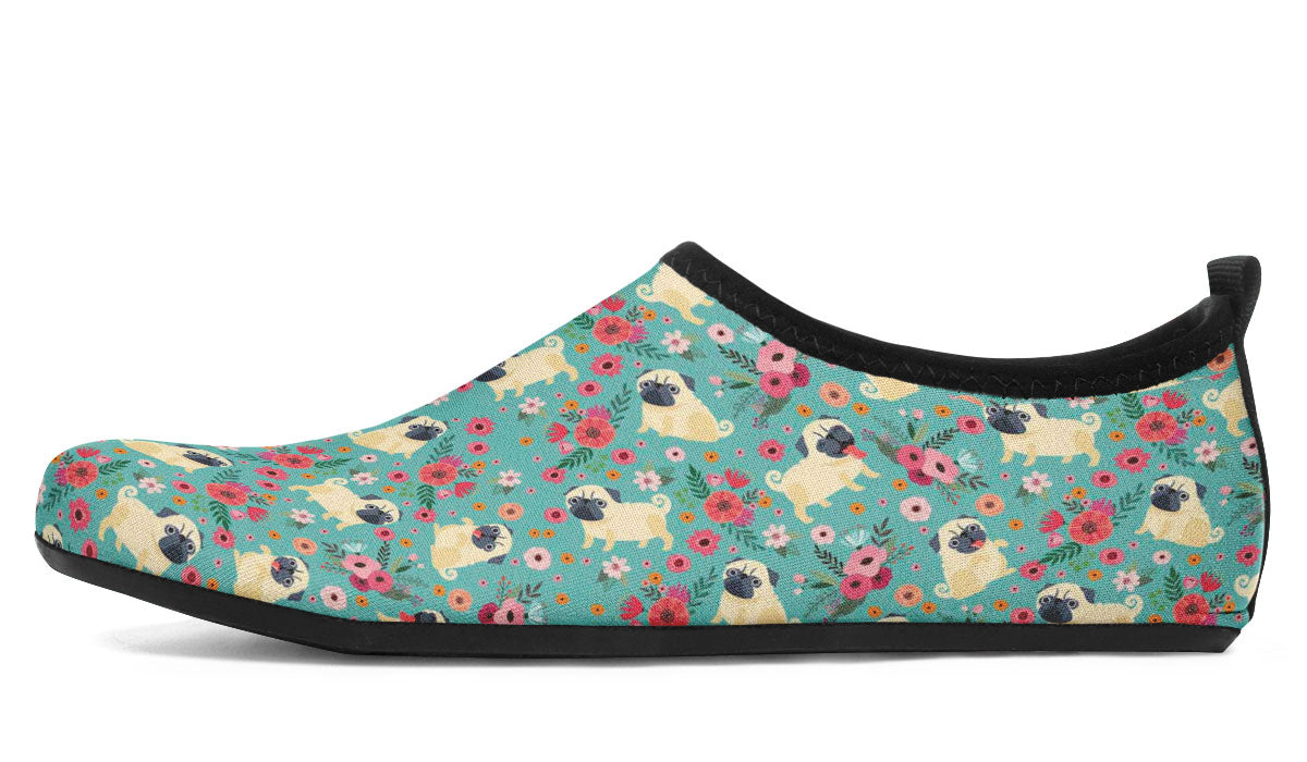 Pug Flower Aqua Barefoot Shoes