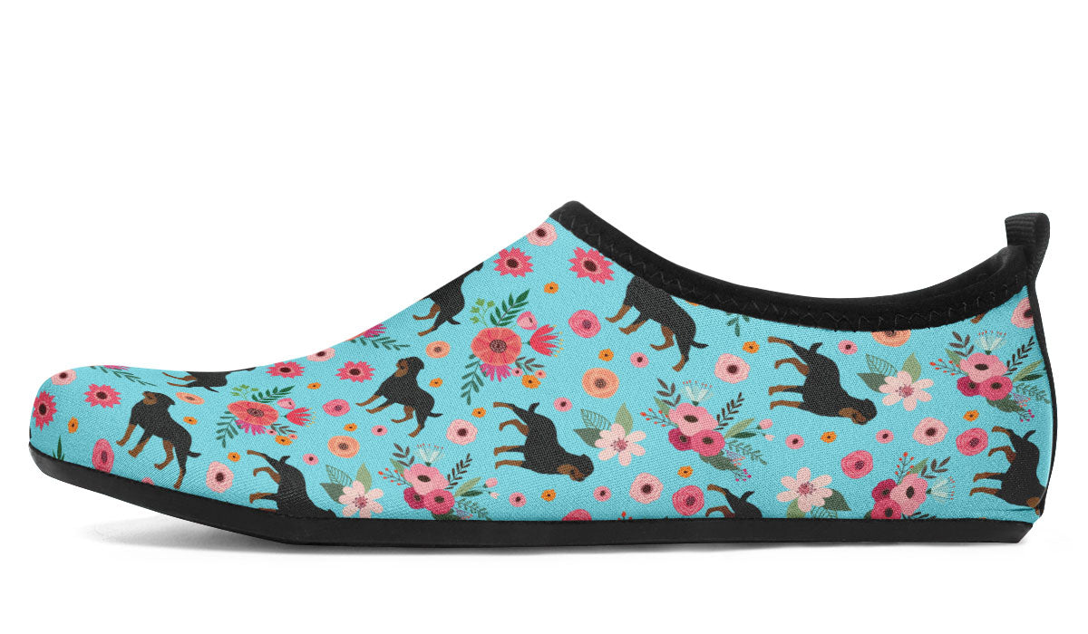 Rottweiler Flower Aqua Barefoot Shoes