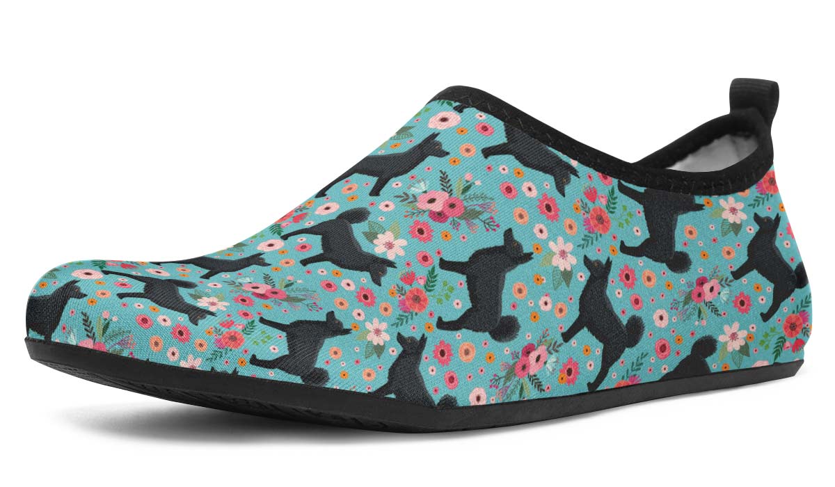 Schipperke Flower Aqua Barefoot Shoes