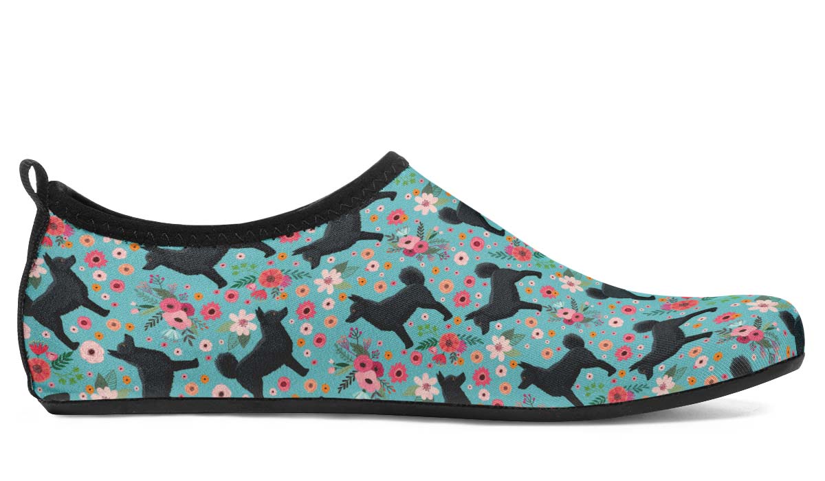 Schipperke Flower Aqua Barefoot Shoes