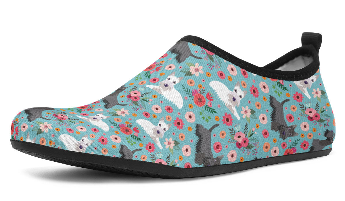 Scottish Terrier Flower Aqua Barefoot Shoes